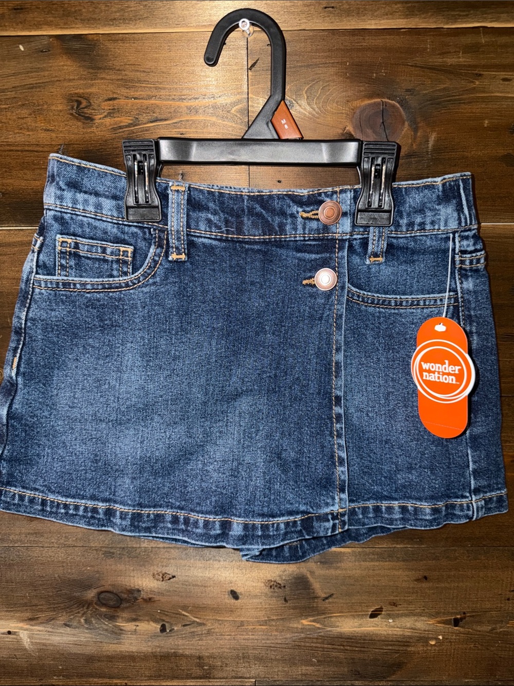 wonder nation Dark Blue Denim Skort with Button Front